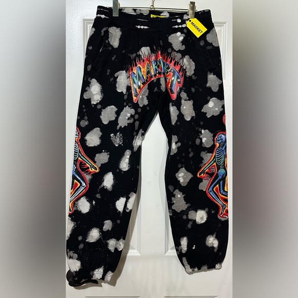 NWT MARKET SKELLY DIGITAL DUNK SWEATPANTS BLACK BLEACH DYESize XL